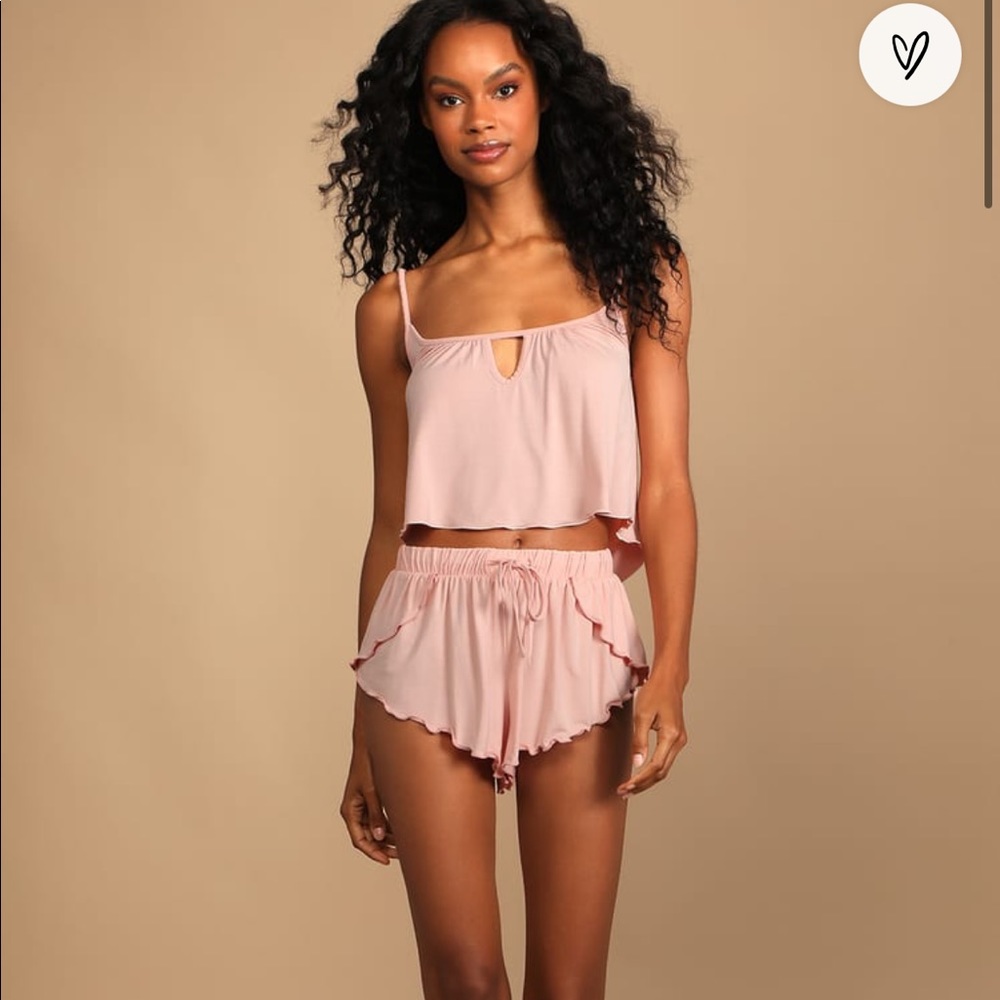 Lulu’s / Free People Blush Pink Ruffled Lounge Shorts & Free To Be Cami Tank